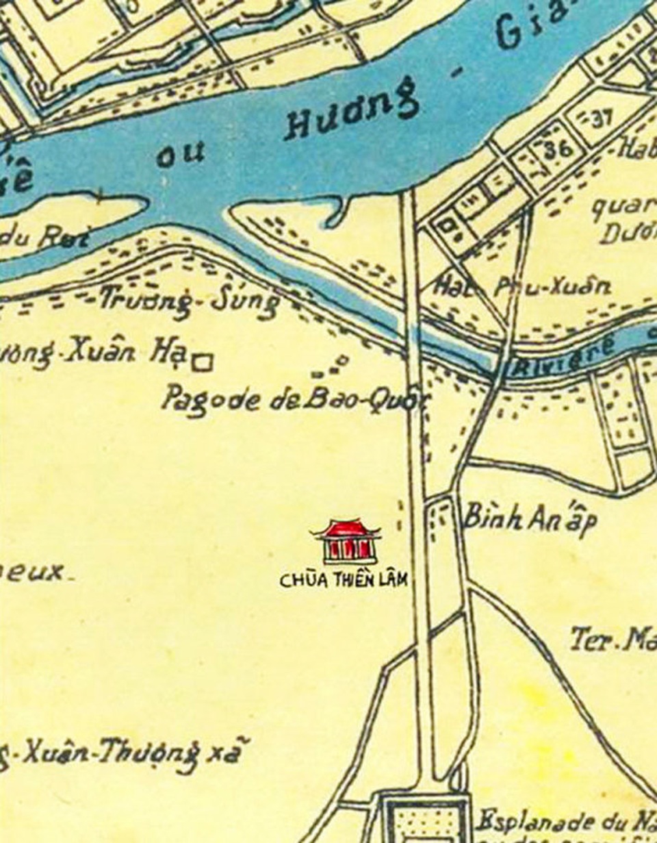 Kỳ 4: Ly kỳ câu chuyện đi tìm dấu tích Cung điện Đan Dương - 8 Chùa Thiền Lâm (dấu đỏ) trên bản đồ - ảnh Nguyễn Đắc Xuân cung cấp