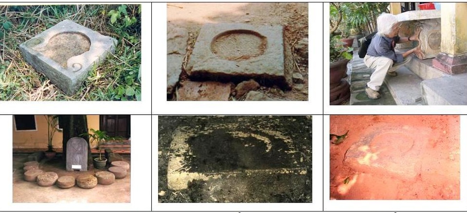 6 loại đá táng cột tìm thấy trong khu vực Gò Dương Xuân gồm chùa Thiền Lâm, chùa Vạn Phước, Cồn bông Sứ và trên con đường từ Hồ sen lên chùa Vạn Phước (ảnh: Nguyễn Đắc Xuân)