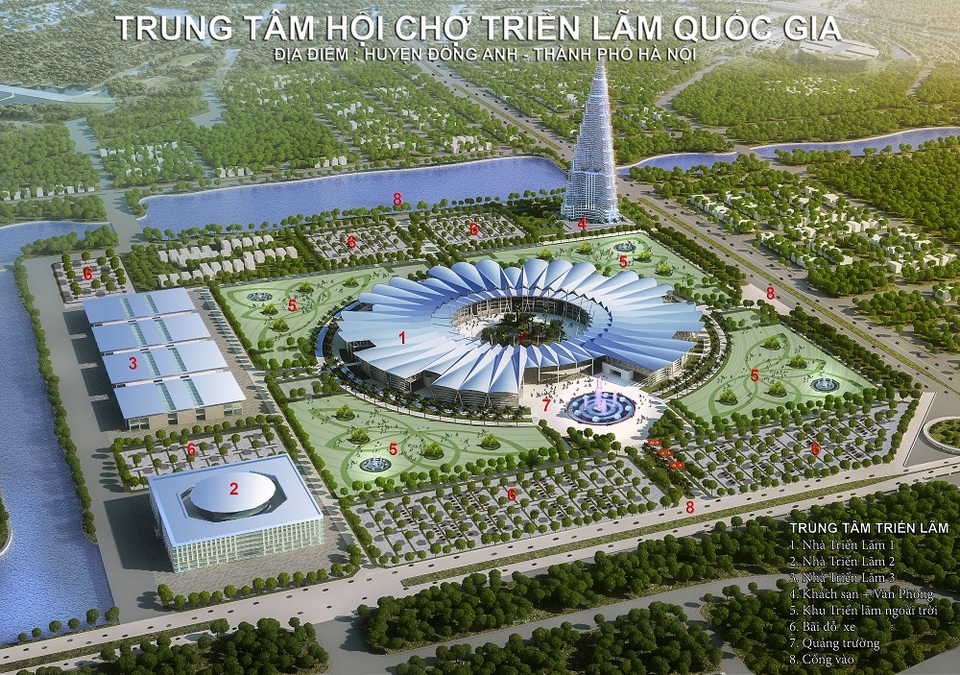 Động thổ xây dựng Trung tâm Triển lãm lớn nhất châu Á tại Hà Nội - 2 Phối cảnh toàn bộ dự án Trung tâm Hội chợ Triển lãm Quốc tế mới