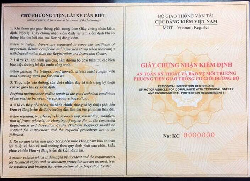 Cục Đăng kiểm Việt Nam làm rõ nạn làm giả tem-giấy kiểm định - 1 Giấy chứng nhận kiểm định có các đặc điểm chống làm giả
