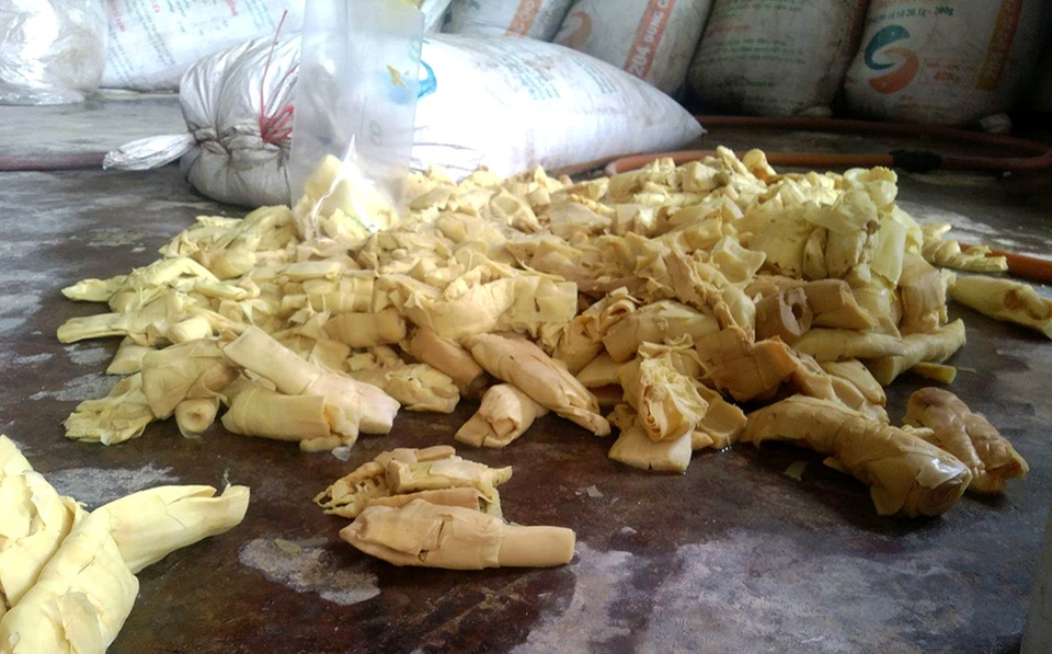 Phát hiện 12 tấn măng tươi ngâm trong chất tẩy độc hại - 3 Măng tươi ngâm trong hóa chất và nằm dưới sàn nhà