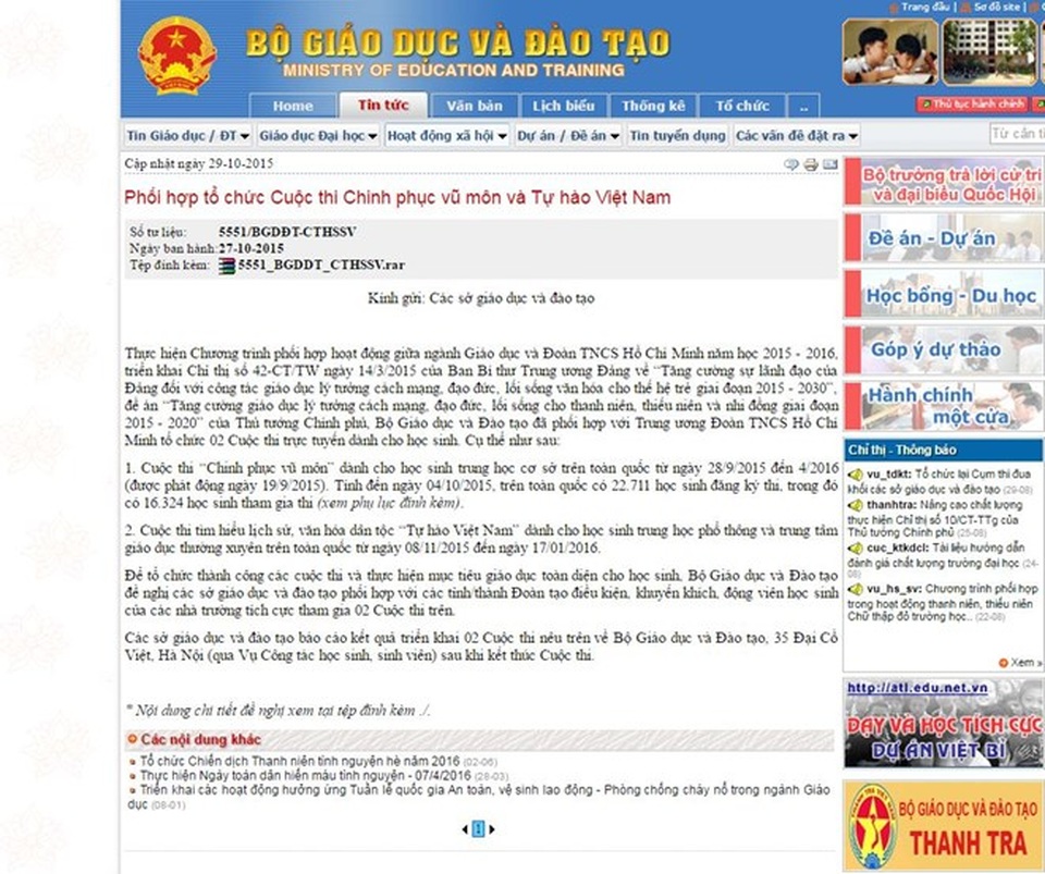 
Công văn của Bộ GD&ĐT về cuộc thi Chinh phục vũ môn
