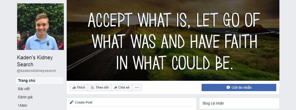 Giáo viên tại Georgia hiến tặng thận cho học sinh của mình - 2
Giao diện trang Facebook Kaden’s Kidney Search