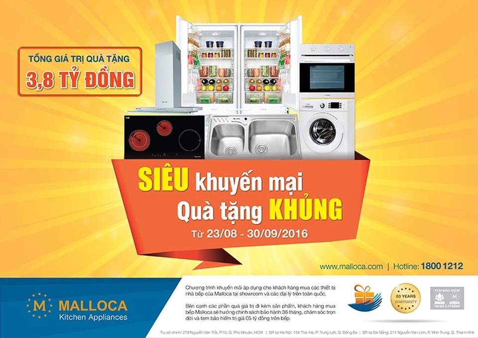 Chương trình khuyến mãi hấp dẫn tại thiết bị bếp Malloca
