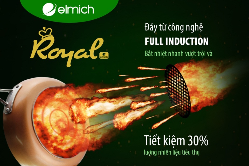 Công nghệ đáy từ Full Induction của Royal giúp tiết kiệm 30% lượng nhiên liệu tiêu thụ