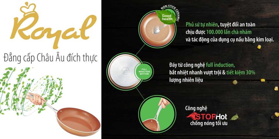 Chảo Royal Elmich “Chống dính tối ưu, rán không cần dầu” - lựa chọn số 1 cho bếp Việt - 2 Thiết kế quai cán công nghệ stop hot chống nóng tối ưu.
