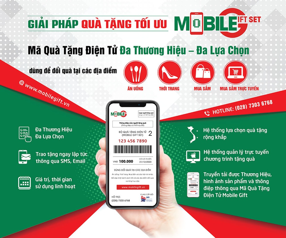 Mobile Gift - Trao tặng ngay lập tức sử dụng tại hơn 95 thương hiệu, 1000 địa điểm toàn quốc