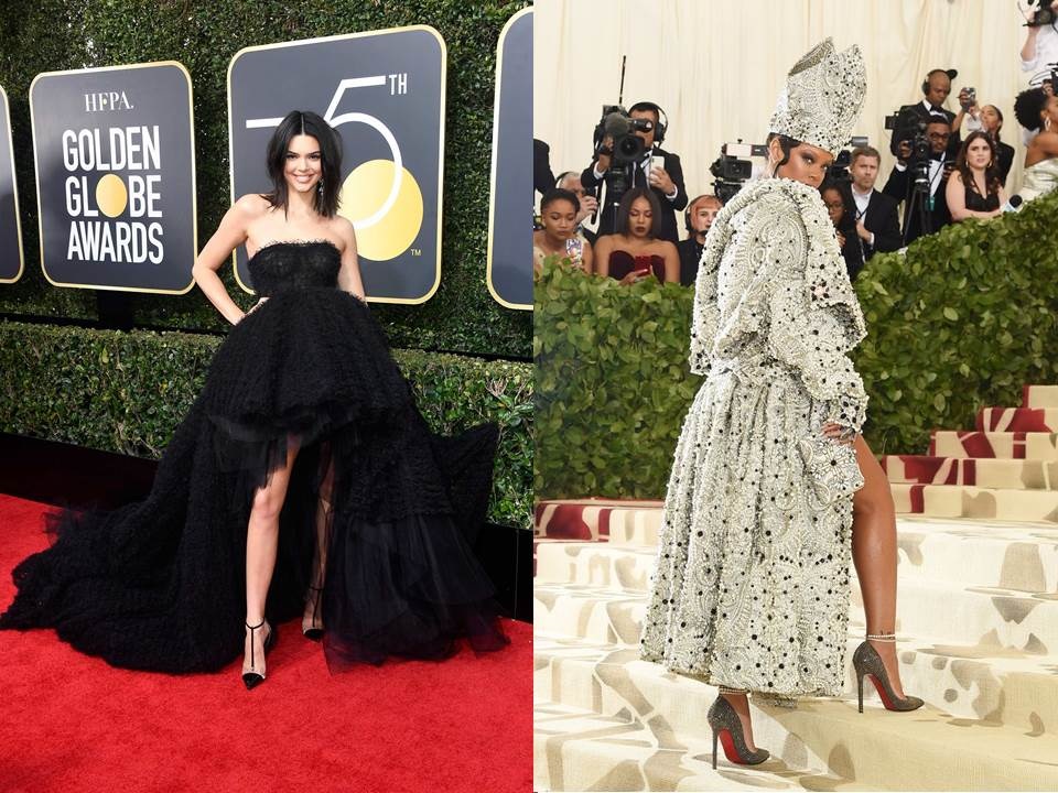 Giới trẻ “rần rần” kéo nhau đi mua giày Christian Louboutin theo chân các sao hạng A - 1 Nữ ca sĩ Rihanna và thiên thần Victoria’s Secret – Kendall Jenner tự tin sải bước trên thảm đỏ cùng giày Christian Louboutin (Ảnh: Nguồn sawfirst.com và Getty Images)