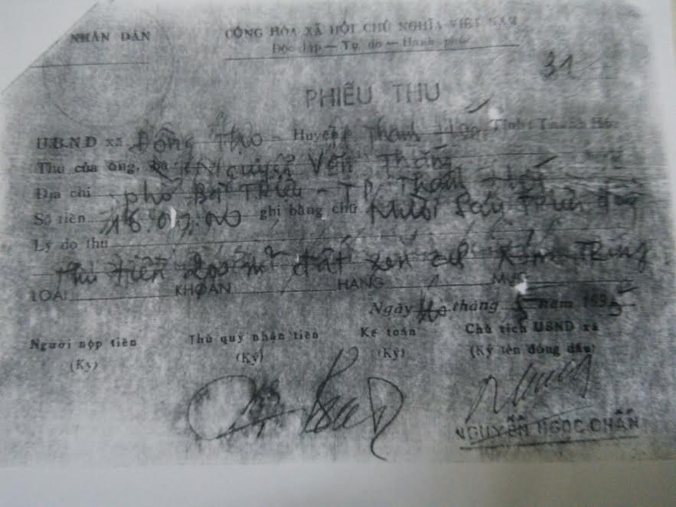 Thanh Hóa: Đất mua hơn 20 năm vẫn không được xây nhà - 2 Hóa đơn nộp tiền mua đất của gia đình ông Thắng
