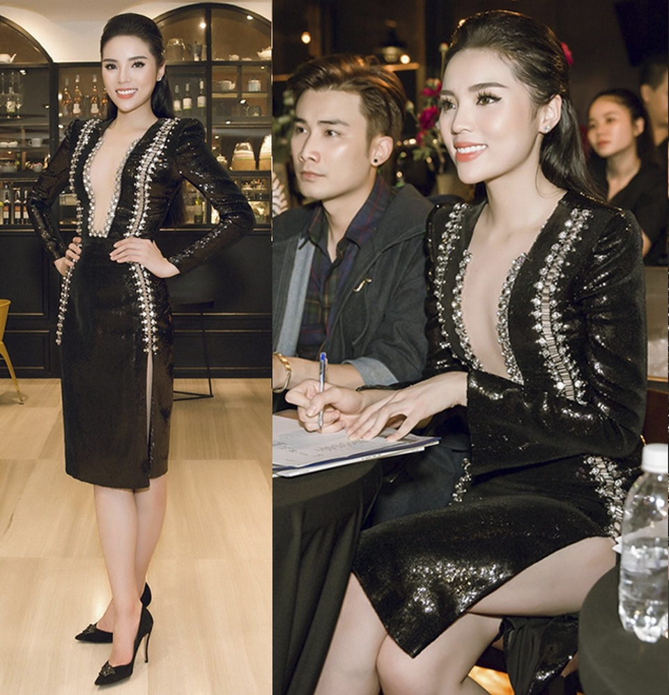 Thanh Hằng, Đông Nhi mặc đẹp nhất tuần; Kỳ Duyên, Hạ Vi lọt top sao mặc xấu - 5 Giữ vai trò cầm cân nảy mực cho một cuộc thi người mẫu, Kỳ Duyên khiến nhiều người “phát hoảng” khi diện trang phục hở bạo đến mức kém duyên. Phần ngực áo “trống trải” cũng như chi tiết xẻ tà cao vút trở nên khá phô và phản cảm khi người đẹp ngồi xuống.