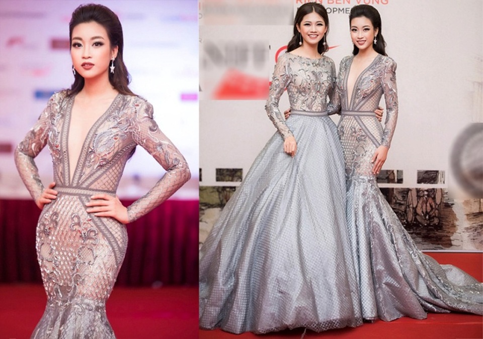 Kỳ Duyên, Nam Em vào sao đẹp; Hoa hậu Đỗ Mỹ Linh, Angela Phương Trinh phong độ thất thường - 2 Một bộ cánh ấn tượng khác của Mỹ Linh trong tuần. Người đẹp gốc Hà Thành thu hút mọi ánh nhìn trong chiếc đầm đuôi cá xẻ ngực sâu táo bạo.