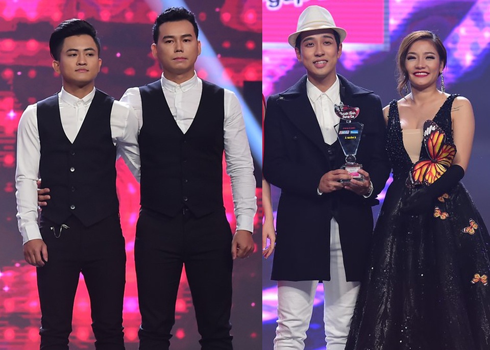 Á quân 1 thuộc về đội Cẩm Ly - Đan Trường: Thanh Vinh - Văn Hương (trái) và Á quân 2 thuộc về đội Noo Phước Thịnh - Minh Tuyết với cặp song ca Triệu Lộc - Thu Trang.