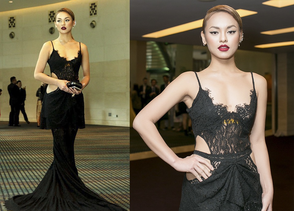 Mỹ Tâm, Angela Phương Trinh mặc đẹp nhất tuần; Lệ Quyên, Mai Ngô lọt top sao mặc xấu - 7 Tham gia một sự kiện trao giải lớn tại xứ sở kim chi, Mai Ngô diện thiết kế đen tuyền cực kì quyến rũ. Tuy nhiên, Á quân The Face 2015 lại chọn nội y vàng tương phản với màu váy tạo hiệu ứng không hay.