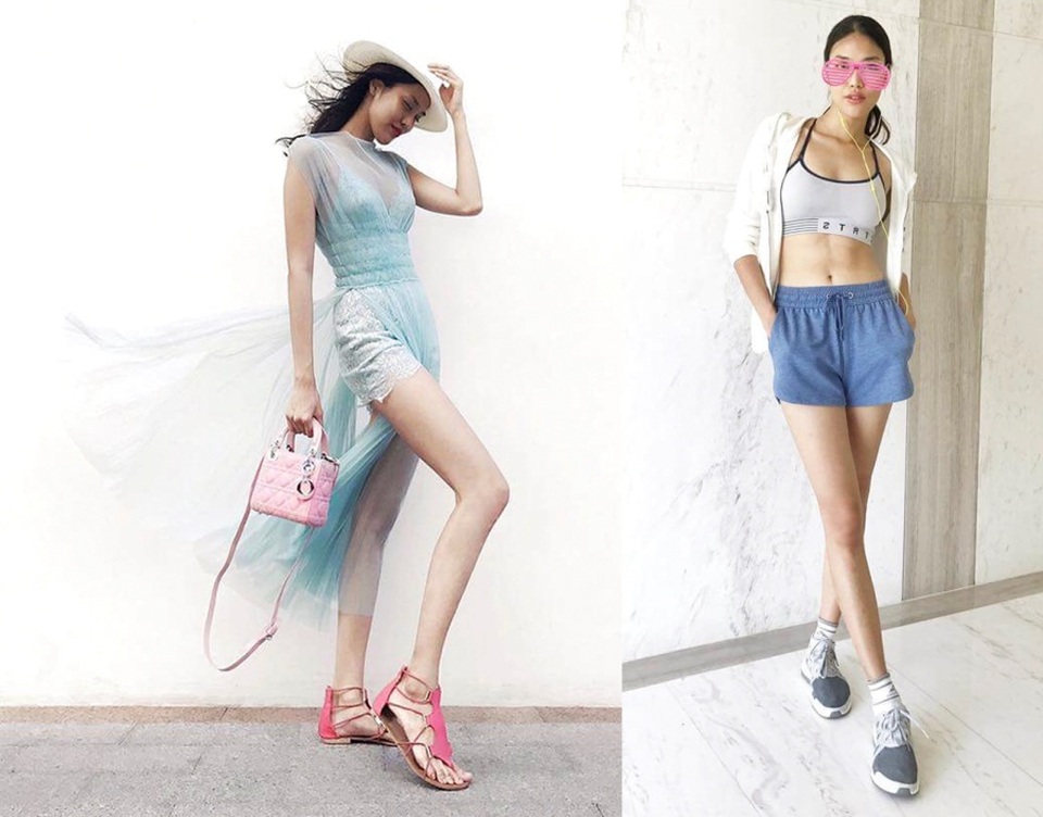 Hồ Quỳnh Hương, Hồ Ngọc Hà mặc đẹp nhất tuần; Đoan Trang rơi Top sao mặc xấu - 2 Dù tất bật với lịch ghi hình ở Nha Trang, Lan Khuê vẫn rất chăm chút cho hình ảnh của mình. Chân dài liên tục gây ấn tượng với các bộ cánh khỏe khoắn và thời thượng, kết hợp cùng sneaker, scandal buộc dây và nón rộng vành.