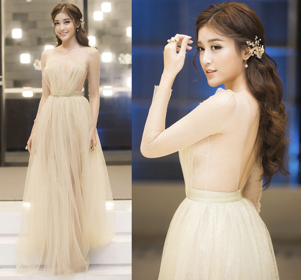 Kỳ Duyên, Huyền My mặc đẹp nhất tuần; Bảo Thanh lọt top sao xấu - 2
Huyền My là cái tên chốt lại danh sách dàn Hoa hậu, Á hậu mặc đẹp tuần qua. Người đẹp gốc Hà thành diện bộ cánh màu nude mỏng nhẹ như sương. Cô trang điểm nhạt, làm tóc xoăn rất đỗi ngọt ngào.