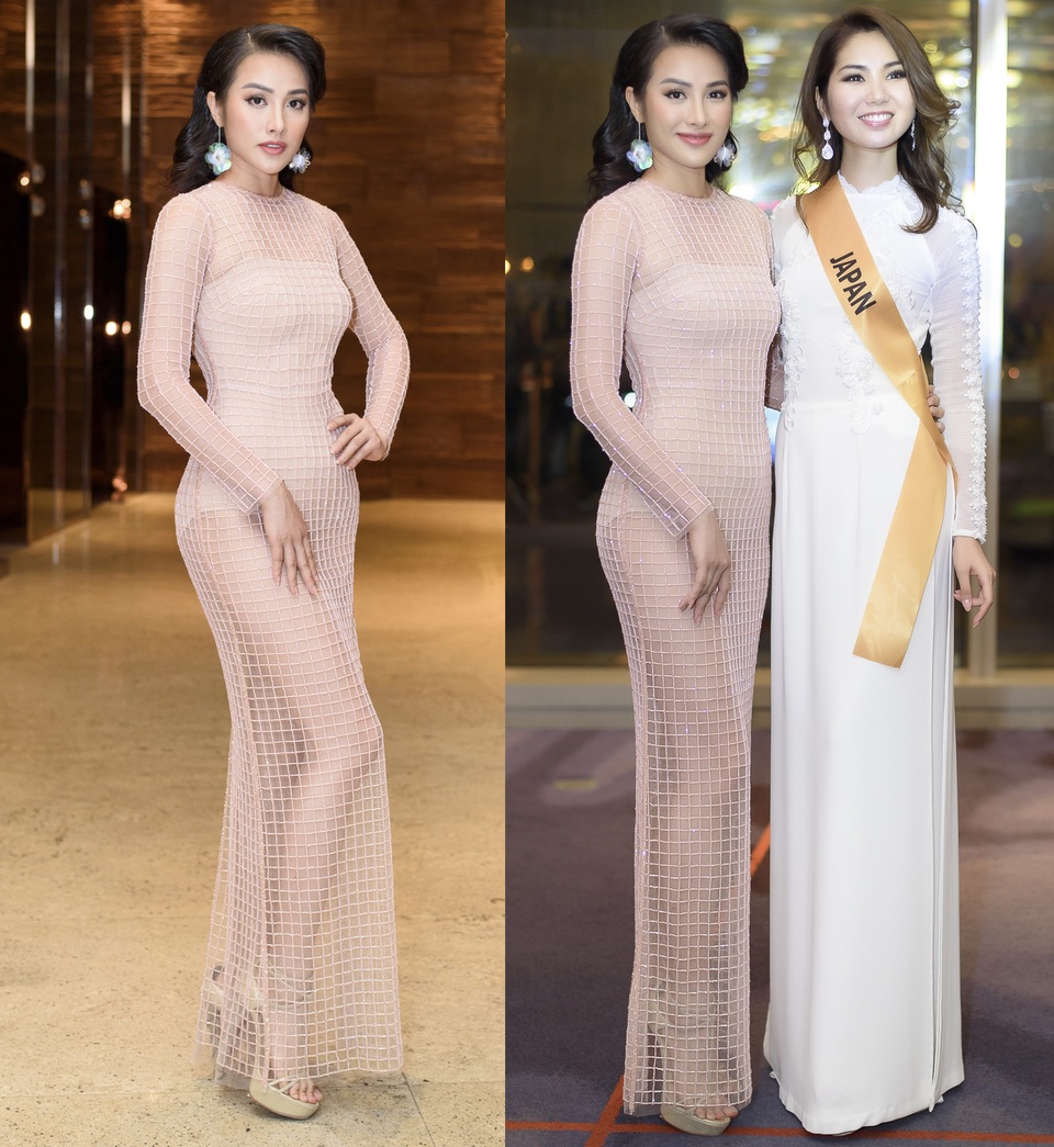 Yaya Trương Nhi vô cùng sexy trong thiết kế dạ hội xuyên thấu, khoe trọn thân hình đồng hồ cát và đôi chân thon dài. Người đẹp chọn tông màu hồng đất nhẹ nhàng, diện áo nude bên trong để che chắn, gợi cảm nhưng vẫn rất chừng mực.