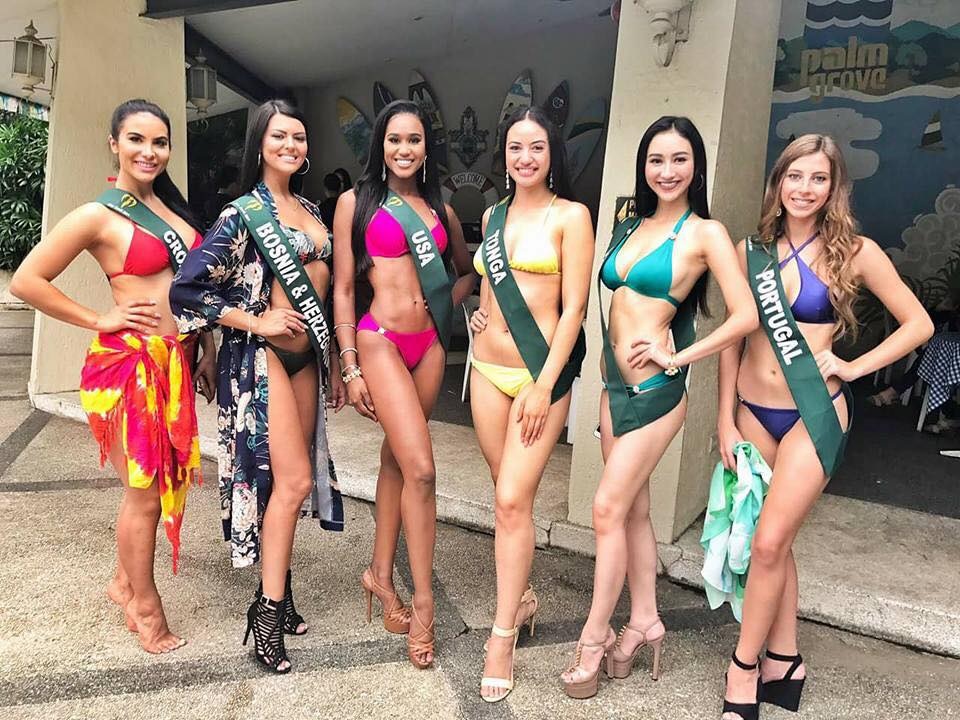 Hà Thu gợi cảm cùng thí sinh các nước trong trang phục bikini - 1 Hà Thu hiện tại cao 1m71, nặng 50 kg và số đo 3 vòng khá chuẩn 85-60-90 giúp cô không hề lép vế khi mặc trang phục bikini.