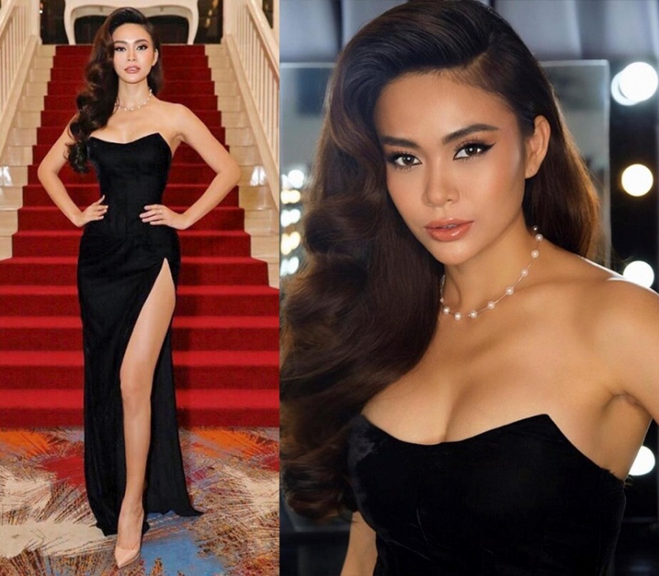 Hương Giang mặc đẹp nhất tuần, Vân Hugo diện mốt lộ nội y phản cảm - 3 Á hậu Mâu Thủy là tâm điểm trên mặt báo tuần qua với tin đồn phẫu thuật thẩm mỹ khiến vòng 1 to bất thường. Tuy nhiên, không thể phủ nhận vẻ quyến rũ của người đẹp khi khoác lên mình bộ cánh cúp ngực, xẻ đùi đơn giản, kết hợp cùng cách trang điểm vô cùng sắc sảo.