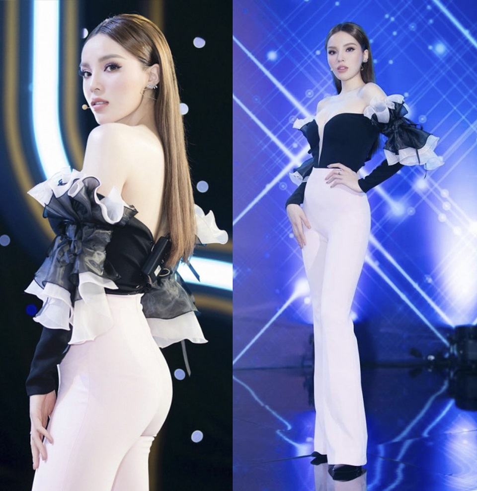 Hương Giang mặc đẹp nhất tuần, Vân Hugo diện mốt lộ nội y phản cảm - 4 Hoa hậu Kỳ Duyên cũng không hề thua kém khi kết hợp quần ống suông tôn dáng với áo quay có phần tay bèo lạ mắt. Bộ cánh giúp người đẹp Nam Định khoe trọn đôi vai gầy gợi cảm và 3 vòng chuẩn mẫu.