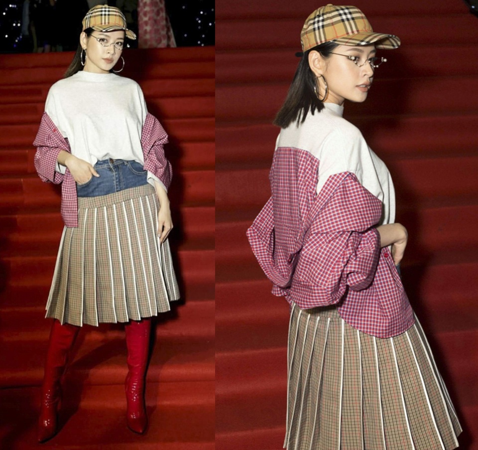 Nhã Phương, Nam Em rạng rỡ giữa scandal, Tiêu Châu Như Quỳnh phản cảm với đồ xuyên thấu - 9 Chi Pu trông phát ngộp với trang phục kín bưng và quá nhiều layer. Chiếc váy 2 cạp vừa jeans vừa xếp li, áo thun pha sơ mi, đôi boot đỏ rực, item nào cũng đặc sắc nhưng để kết hợp với nhau thì quả là thảm hoạ.