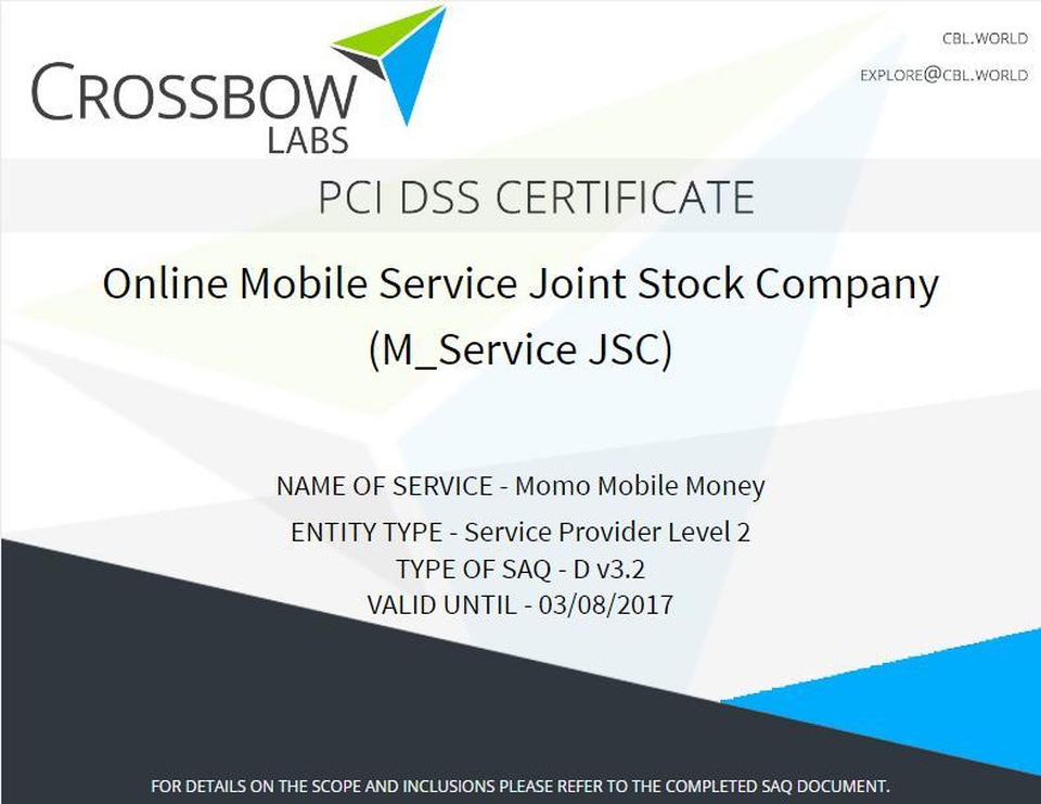 Ví điện tử MoMo đạt Chứng nhận Bảo mật quốc tế PCI DSS - 1 Chứng nhận Bảo mật quốc tế PCI DSS