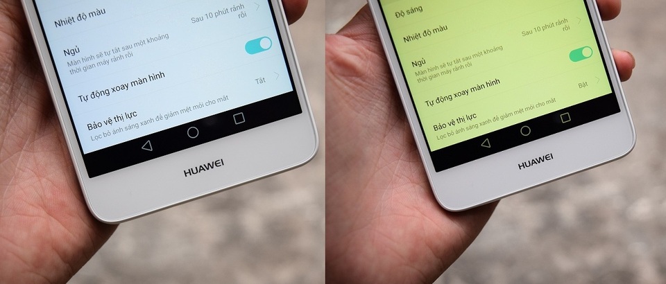 Kết quả trước khi sử dụng (ảnh bên trái) và sau khi sử dụng (ảnh bên phải) chế độ Bảo vệ mắt.