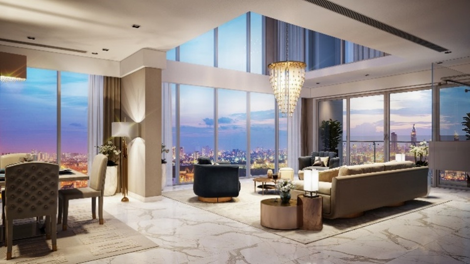 Sức hút mạnh mẽ của dự án cao cấp ven sông Diamond Island - 2 Đá Marble nhập khẩu được sử dụng trong lát sàn phòng khách tại tòa tháp Maldives
