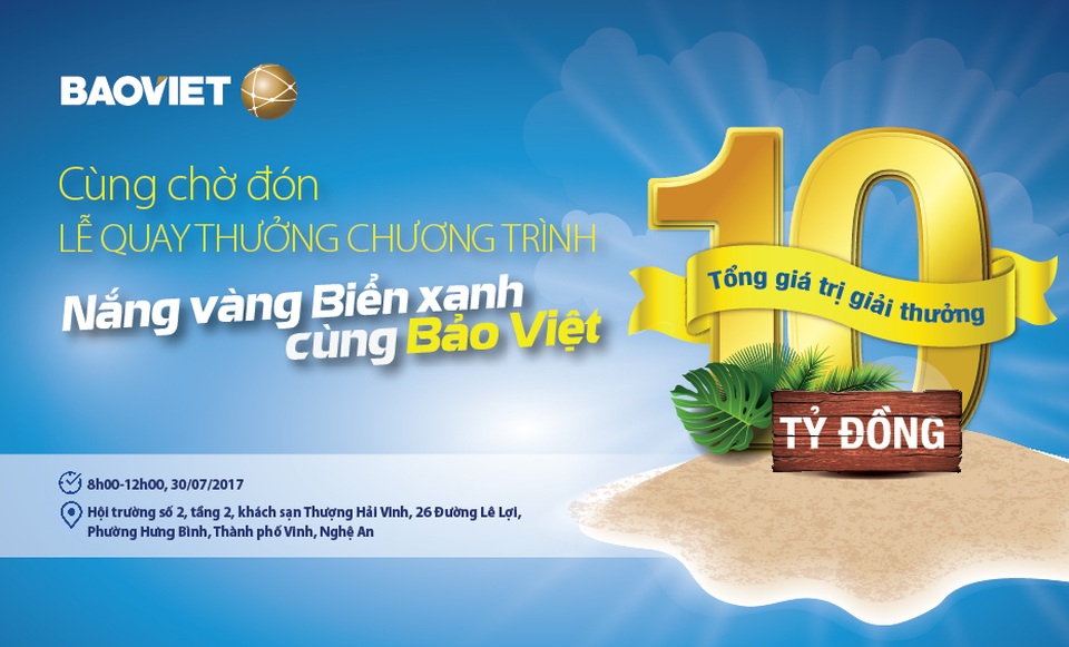 Tập đoàn Bảo Việt (BVH): 6 tháng hoàn thành 92,3% kế hoạch lợi nhuận năm - 4 Gần 11.000 khách hàng tham gia chương trình khuyến mãi “Nắng vàng Biển xanh cùng Bảo Việt”, khoảng 1.800 tỷ đồng doanh thu và huy động vốn