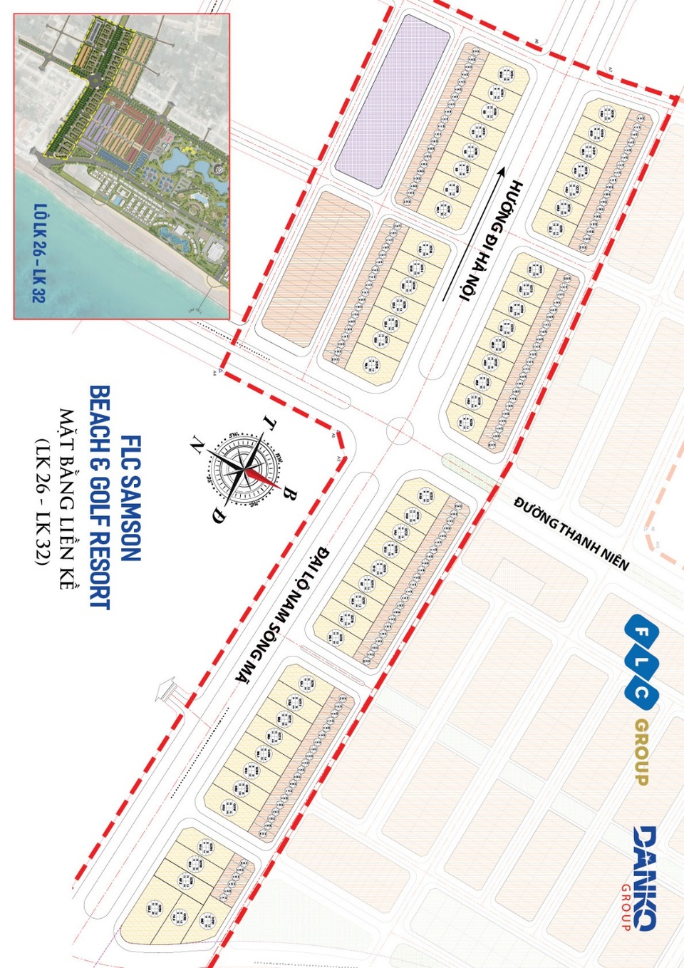 Liền kề lô 26 – 32 của FLC Sầm Sơn sở hữu vị trí “hạt nhân” khi tiếp giáp Đại lộ Nam Sông Mã, đường Thanh Niên và đường Hồ Xuân Hương