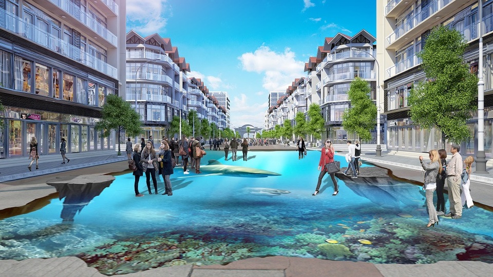 Con đường 3D là trục đường chính bên trong khu liền kề của dự án