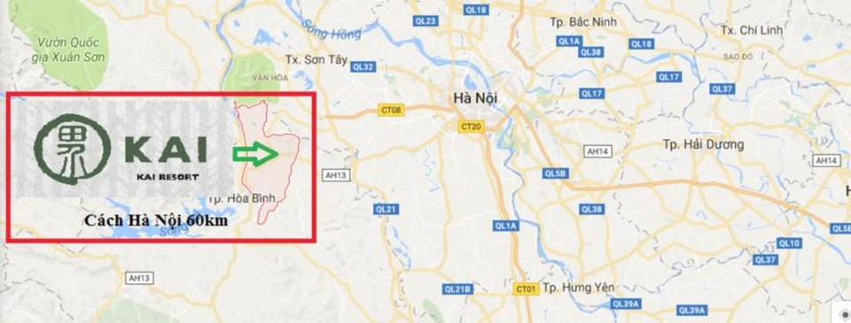 Kai Resort: Sức hút đầu tư từ khu nghỉ dưỡng phong cách Nhật Bản - 2 Kai Resort nằm trên quốc lộ 6 từ Hà Nội đi Hòa Bình, cách Hà Nội 57km, chỉ với hơn 1h di chuyển.