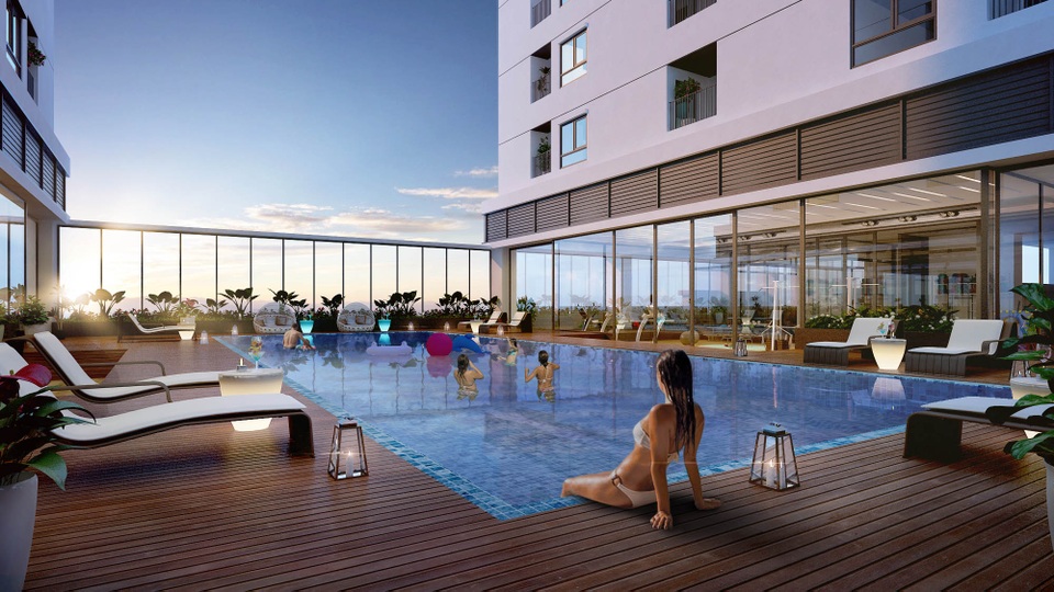 Bể bơi 4 mùa rộng 500m2 nằm trong khuôn viên của tổ hợp