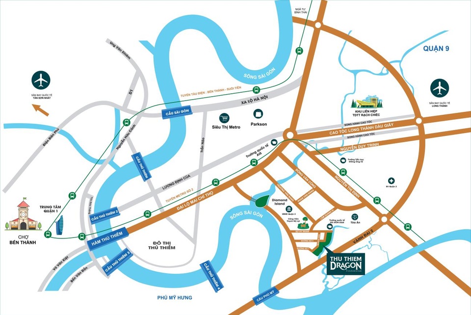 Xây cầu qua đảo Kim Cương, Thủ Thiêm Dragon “Nóng” từ phút đầu tiên - 2 Dự án kết nối dễ dàng đến Q.1 trong 7 phút.
