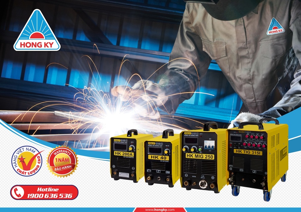 Máy hàn điện tử Hồng Ký bền bỉ, tiết kiệm điện năng - 1 Hồng Ký sản xuất đa dạng các chủng loại máy hàn điện tử: máy hàn que Inverter, Tig, Mig, Plasma