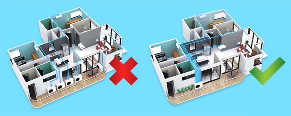 Với giải pháp điều hòa tổng thể, chỉ một dàn nóng có thể kết nối với nhiều dàn lạnh giúp tiết kiệm không gian, cho căn hộ của bạn thêm tinh tế