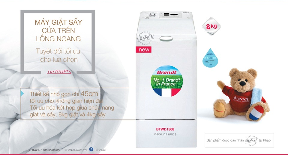 Brandt máy giặt sấy “cửa trên – lồng ngang” siêu phẩm đến từ nước Pháp! - 1 Brandt máy giặt sấy “cửa trên – lồng ngang” siêu phẩm đến từ nước Pháp! - 1