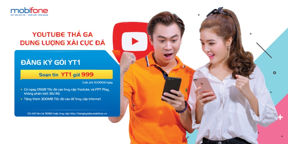 Soạn YT1 gửi 999, chỉ với 10.000đ/ngày, bạn sẽ có ngay 5GB dung lượng tốc độ cao để truy cập Youtube và FPT Play
