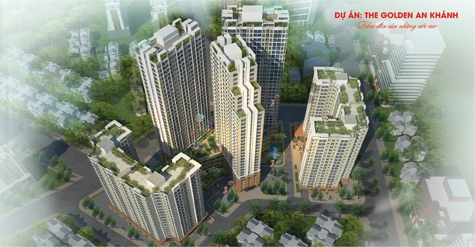 “Xuống tiền liền tay - Nhận ngay nhà đẹp trước Tết" cùng dự án The Golden An Khánh - 1 Hình ảnh phối cảnh tổng thể của dự án gồm 5 tòa tháp (2 tòa 18T và 3 tòa 32T)