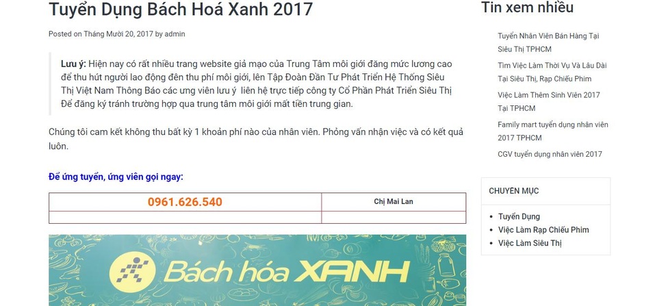 Bách hóa Xanh: Tuyển dụng không mất phí nhưng nhiều người vẫn sập bẫy cò - 1 Bản tin tuyển dụng với cam kết của nhóm lừa đảo