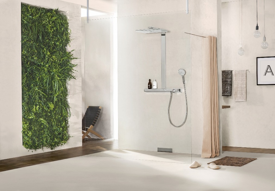 Hansgrohe - Chiêm ngưỡng vẻ đẹp của dòng nước - 3 Tuy kết cấu của vòi hoa sen Hansgrohe Rainmaker Select là một hệ thống vòi cỡ lớn, nhưng lại có thể phù hợp và dễ dàng lắp đặt vào bất cứ kích cỡ phòng tắm nào.