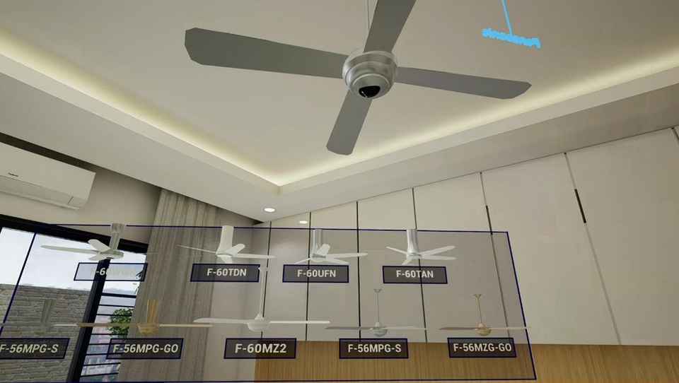 Chọn các mẫu quạt trần khác nhau thông qua ứng dụng công nghệ thực tế ảo của Panasonic. Showroom Tp HCM: 10 Trương Định, P. Bến Thành, Q.1