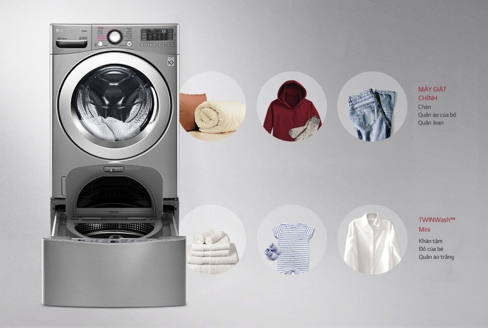 4 mẫu máy giặt lồng đôi siêu hiện đại của LG đổ bộ thị trường dịp Tết - 2 Hai lồng giặt riêng biệt hoạt động cùng lúc giúp các bà nội trợ tiết kiệm gấp đôi thời gian giặt giũ mà quần áo lại được chăm sóc một cách chuyên biệt