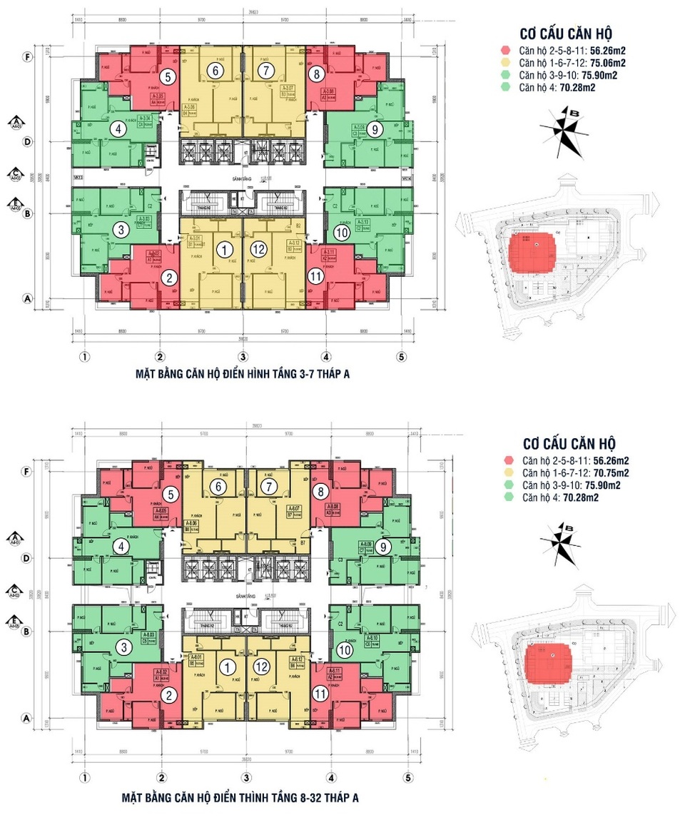 Nam Hà Nội: Top 3 dự án chung cư chất lượng sắp bàn giao - 2 Sơ đồ căn hộ chung cư Osaka Complex