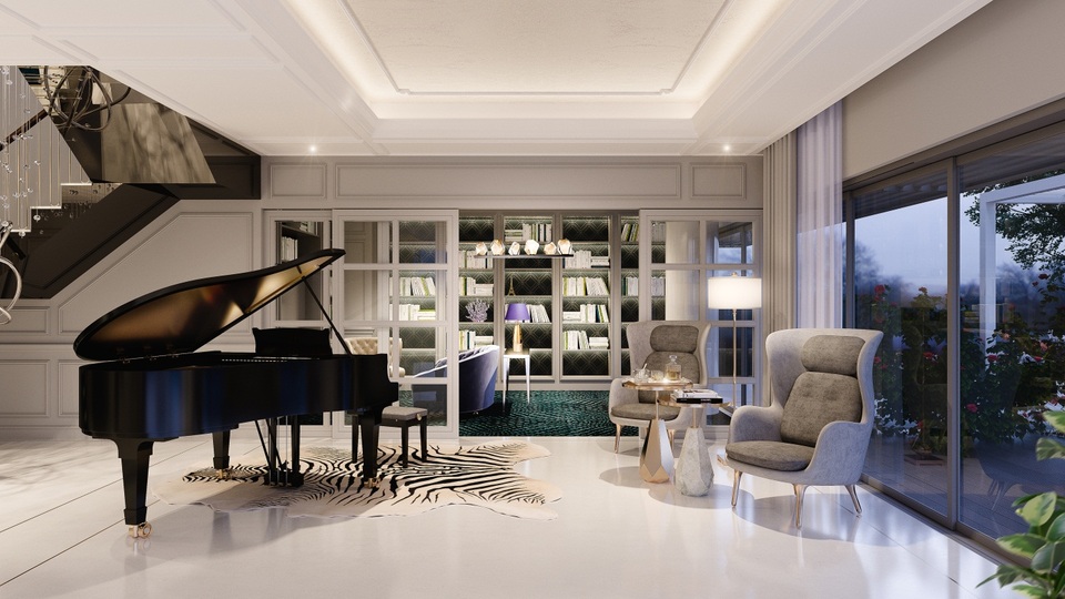 Giải mã 10 bí ẩn tạo nên sức hút Pool Villa tại Diamond Island - 4 Thư viện sang trọng nằm bên cạnh khu vườn xanh mát
