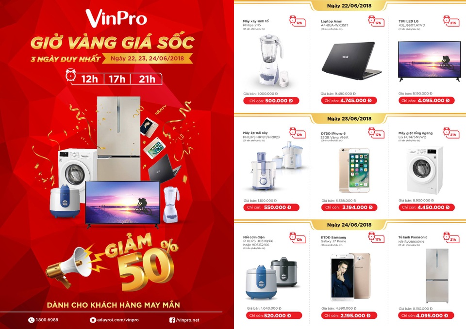 Điện máy VinPro giảm sốc 50% cùng World Cup - 3 Nhiều sản phẩm được giảm giá hấp dẫn trong chương trình