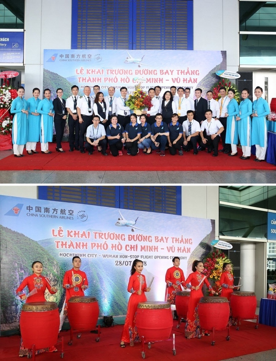 Lễ khai trương đường bay tưng bừng với sự chứng kiến và chúc mừng của các lãnh đạo Cảng hàng không Quốc tế Tân Sơn Nhất và đại diện của China Southern tại TP.HCM