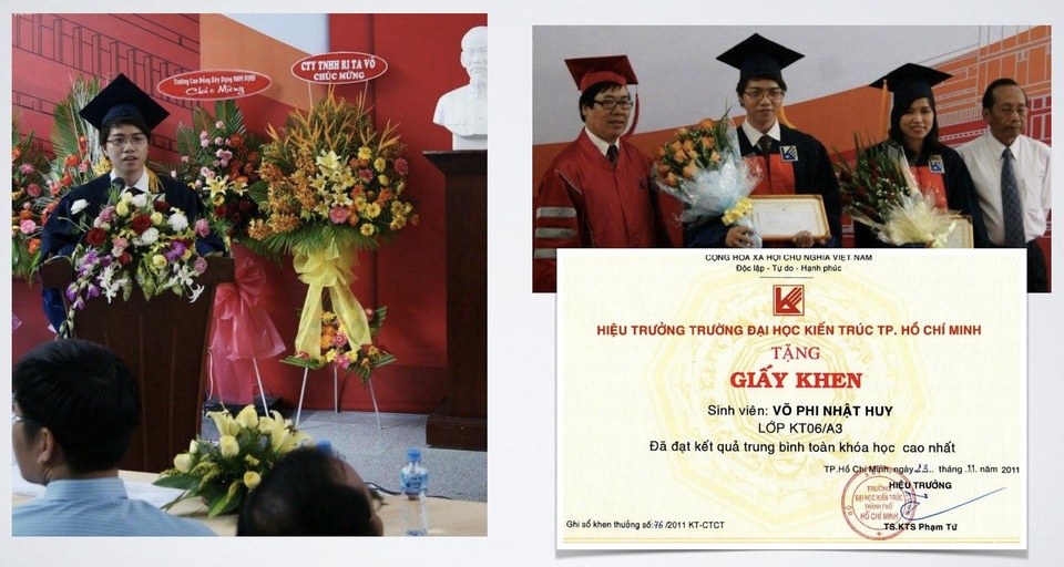 Doanh nhân Võ Phi Nhật Huy: Tôi từng bị nghi ngờ và nói xấu khi khởi nghiệp - 2 Võ Phi Nhật Huy nhận bằng thủ khoa và đọc diễn văn tại lễ tốt nghiệp Đại Học Kiến Trúc Tp. HCM