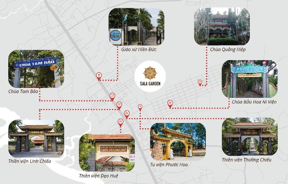 Nên hay không mua sẵn đất sinh phần? - 1 Hoa viên nghĩa trang sinh thái Sala Garden, Long Thành có vị trí phong thuỷ độc tôn, gần nhiều chùa, thiền viện, giáo sứ lớn có lịch sử trăm năm.