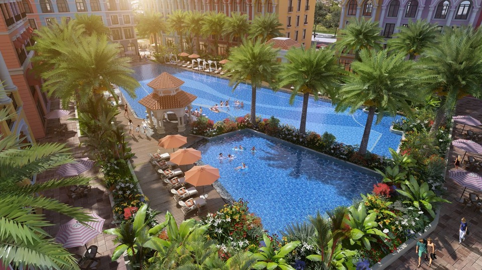 Địa ốc MGV phân phối độc quyền dự án Phu Quoc Marina Square - 2 Bể bơi ở sân vườn theo phong cách nhiệt đới