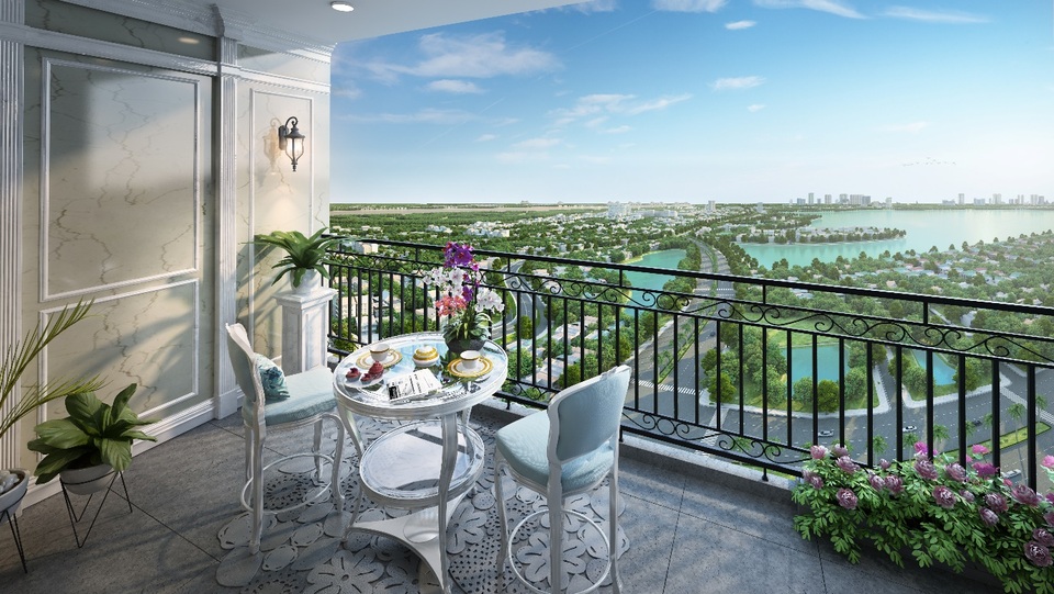 Không gian thoáng rộng, xanh mát từ góc nhìn tại các ban công của căn hộ D. Le Roi Soleil